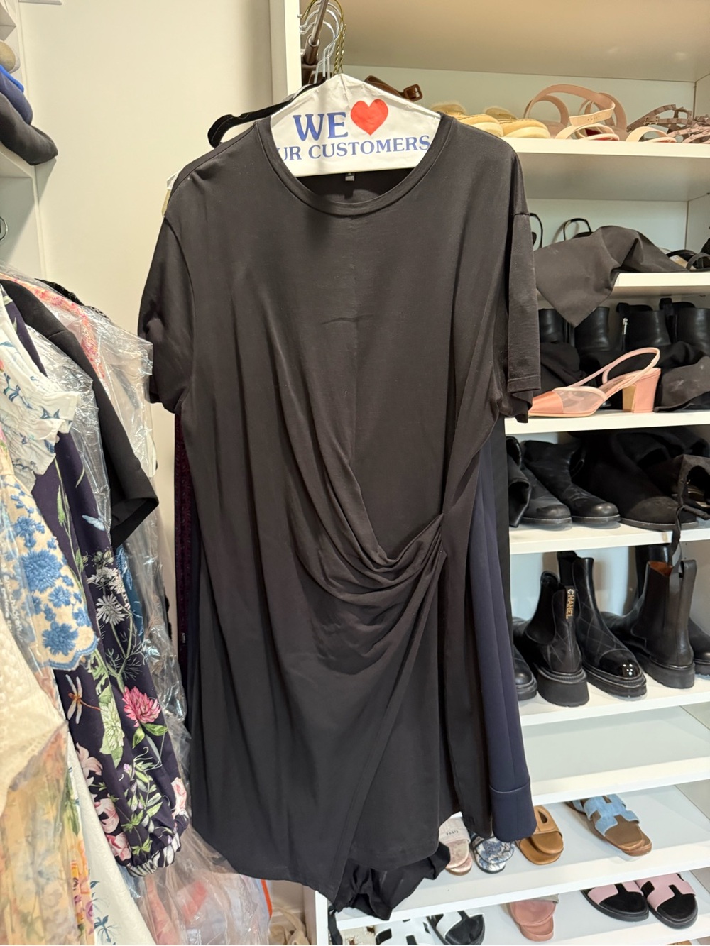 Theory Black Short-Sleeve Draped Mini Dress